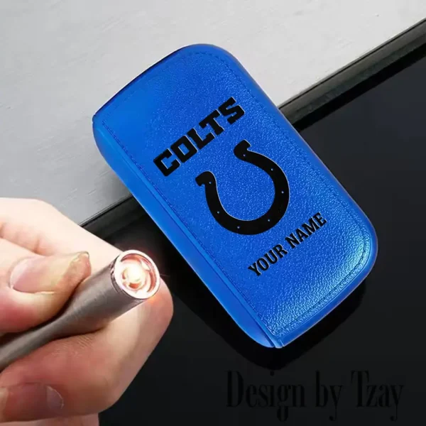 Indianapolis Colts Portable 2-in-1 Multi-function  Leather Cigarette Lighter Cigarette Case SPTLCCLC014 - Image 3