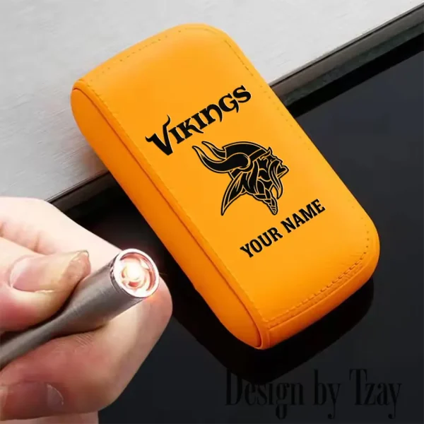 Minnesota Vikings Portable 2-in-1 Multi-function  Leather Cigarette Lighter Cigarette Case SPTLCCLC021 - Image 4