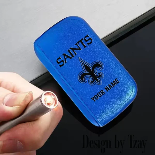 New Orleans Saints Portable 2-in-1 Multi-function  Leather Cigarette Lighter Cigarette Case SPTLCCLC023 - Image 2