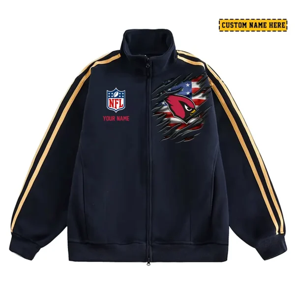 Arizona Cardinals Men's Jackets Trend Striped Stand-up Collar Baseball SPTJTSDUCB001 - Image 2