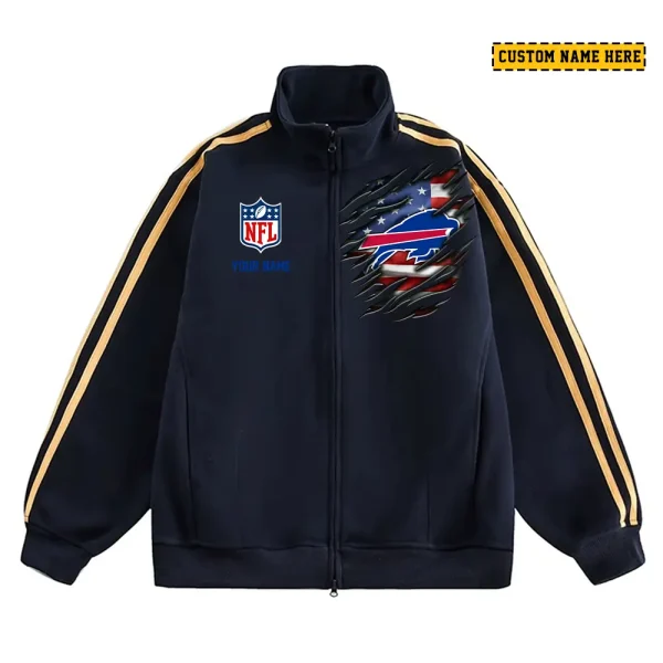Buffalo Bills Men's Jackets Trend Striped Stand-up Collar Baseball SPTJTSDUCB004