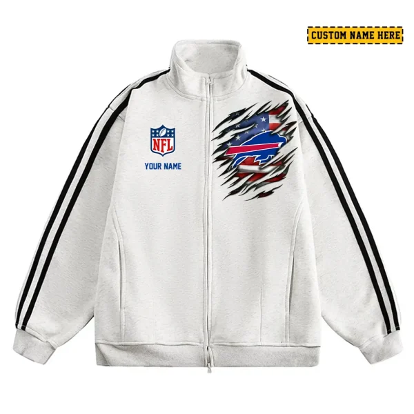 Buffalo Bills Men's Jackets Trend Striped Stand-up Collar Baseball SPTJTSDUCB004 - Image 2