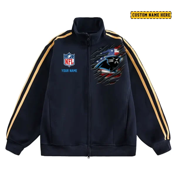Carolina Panthers Men's Jackets Trend Striped Stand-up Collar Baseball SPTJTSDUCB005