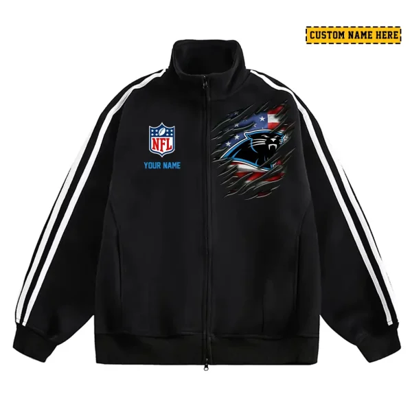 Carolina Panthers Men's Jackets Trend Striped Stand-up Collar Baseball SPTJTSDUCB005 - Image 3