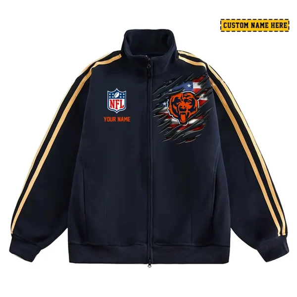 Chicago Bears Men's Jackets Trend Striped Stand-up Collar Baseball SPTJTSDUCB006