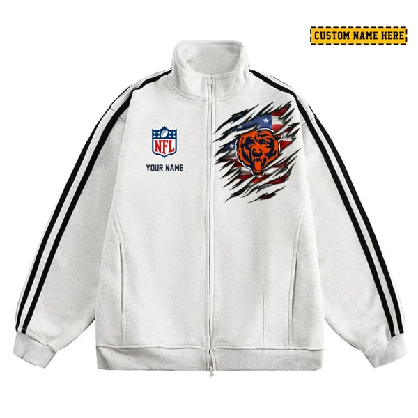 Chicago Bears Men's Jackets Trend Striped Stand-up Collar Baseball SPTJTSDUCB006 - Image 2
