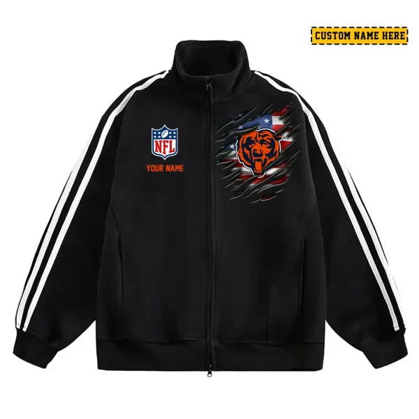 Chicago Bears Men's Jackets Trend Striped Stand-up Collar Baseball SPTJTSDUCB006 - Image 3
