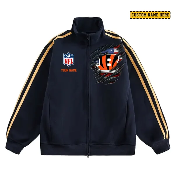 Cincinnati Bengals Men's Jackets Trend Striped Stand-up Collar Baseball SPTJTSDUCB007 - Image 3