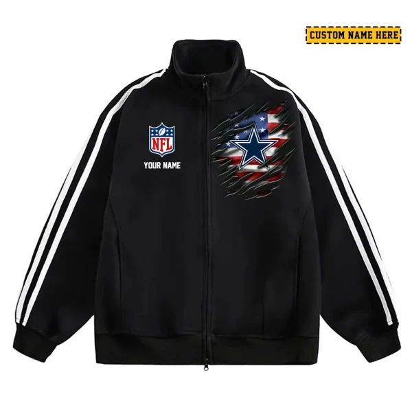 Dallas Cowboys Men's Jackets Trend Striped Stand-up Collar Baseball SPTJTSDUCB009 - Image 2