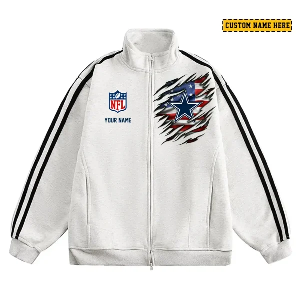 Dallas Cowboys Men's Jackets Trend Striped Stand-up Collar Baseball SPTJTSDUCB009 - Image 3