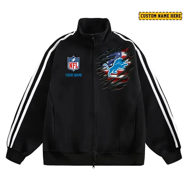 Detroit Lions Men's Jackets Trend Striped Stand-up Collar Baseball SPTJTSDUCB011