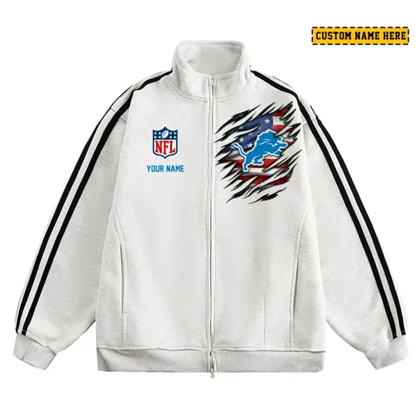 Detroit Lions Men's Jackets Trend Striped Stand-up Collar Baseball SPTJTSDUCB011 - Image 3
