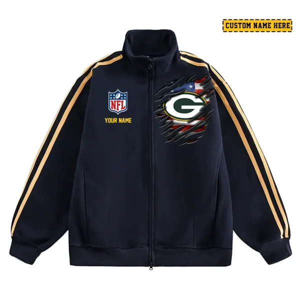 Green Bay Packers Men's Jackets Trend Striped Stand-up Collar Baseball SPTJTSDUCB012