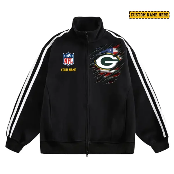 Green Bay Packers Men's Jackets Trend Striped Stand-up Collar Baseball SPTJTSDUCB012 - Image 2