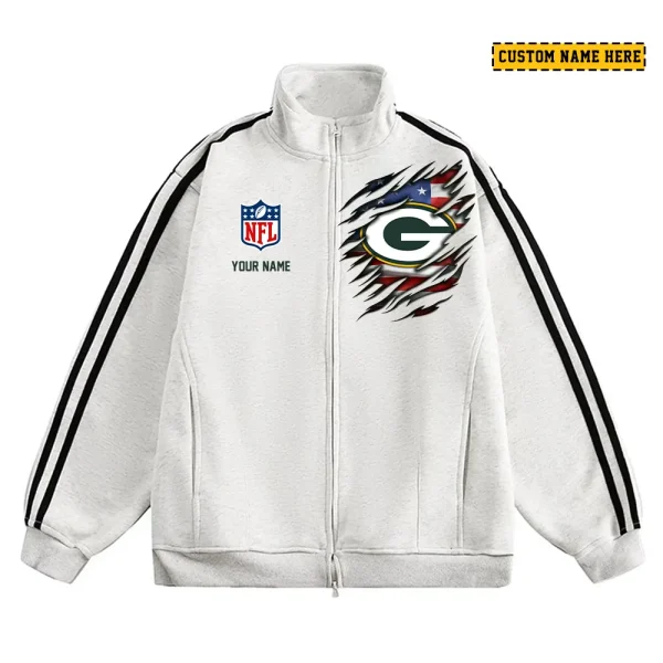 Green Bay Packers Men's Jackets Trend Striped Stand-up Collar Baseball SPTJTSDUCB012 - Image 3