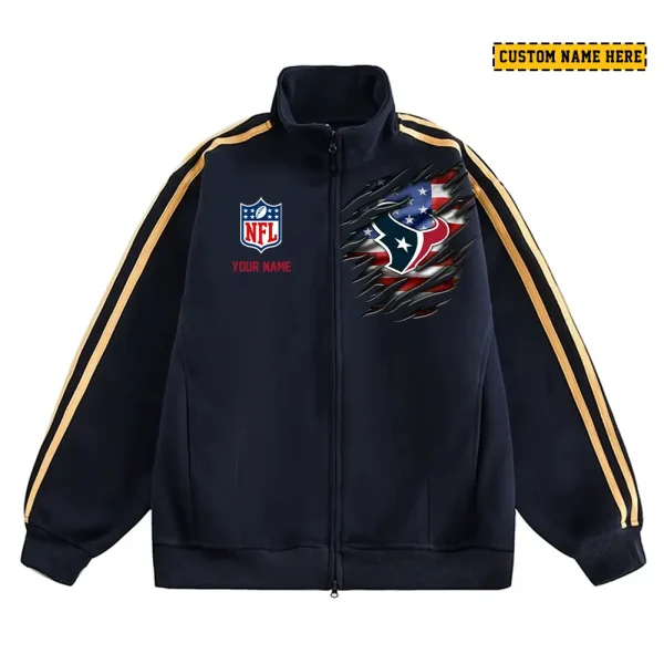 Houston Texans Men's Jackets Trend Striped Stand-up Collar Baseball SPTJTSDUCB013