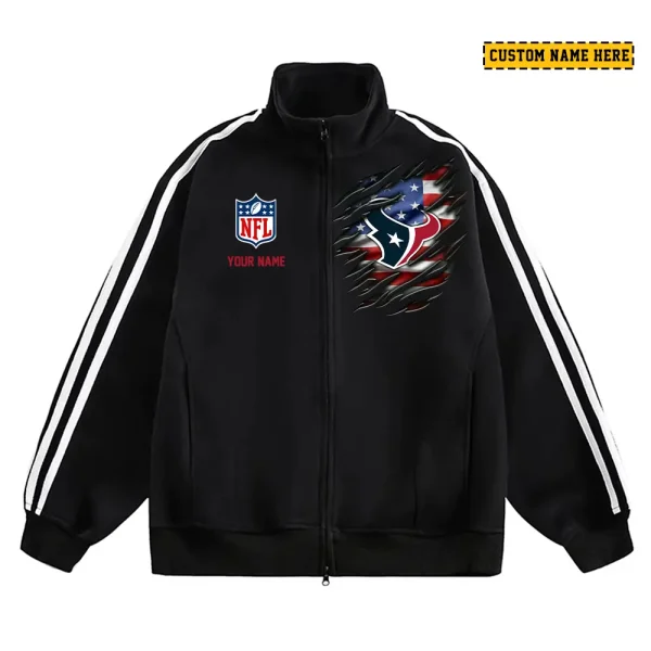 Houston Texans Men's Jackets Trend Striped Stand-up Collar Baseball SPTJTSDUCB013 - Image 2