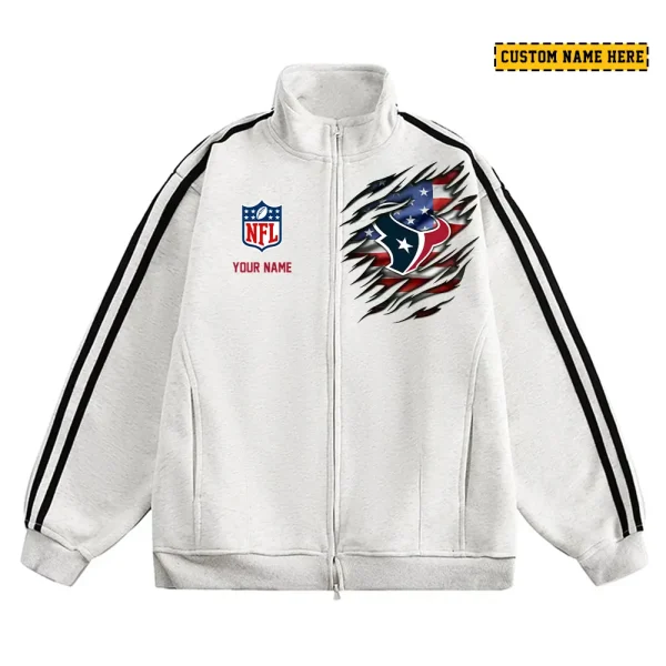 Houston Texans Men's Jackets Trend Striped Stand-up Collar Baseball SPTJTSDUCB013 - Image 3