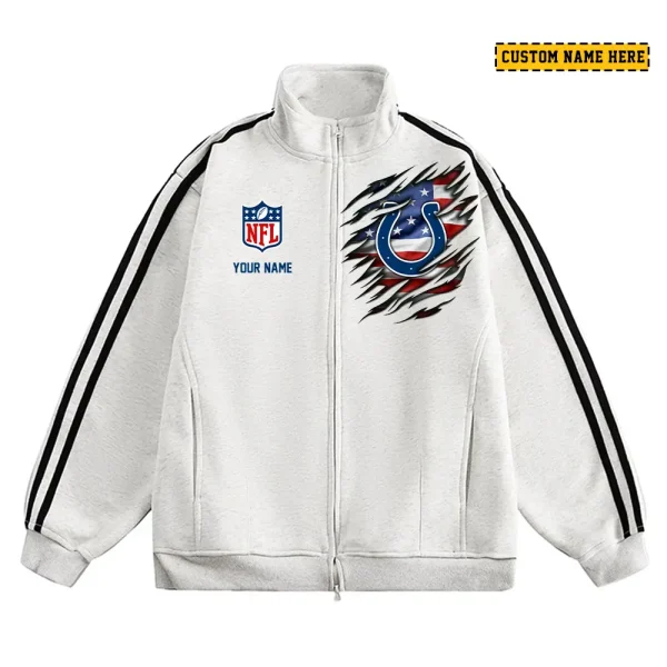 Indianapolis Colts Men's Jackets Trend Striped Stand-up Collar Baseball SPTJTSDUCB014