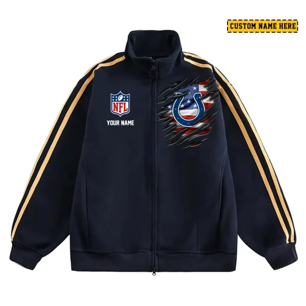 Indianapolis Colts Men's Jackets Trend Striped Stand-up Collar Baseball SPTJTSDUCB014 - Image 2
