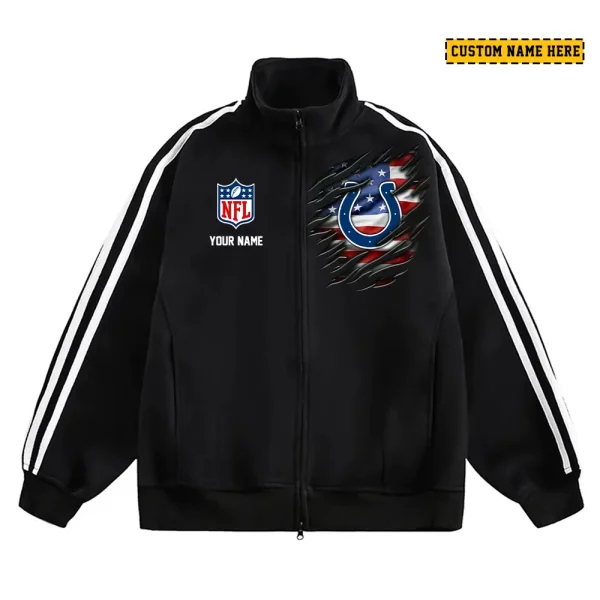 Indianapolis Colts Men's Jackets Trend Striped Stand-up Collar Baseball SPTJTSDUCB014 - Image 3