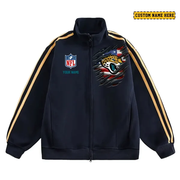 Jacksonville Jaguars Men's Jackets Trend Striped Stand-up Collar Baseball SPTJTSDUCB015