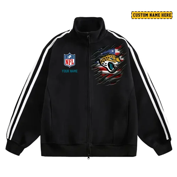 Jacksonville Jaguars Men's Jackets Trend Striped Stand-up Collar Baseball SPTJTSDUCB015 - Image 2