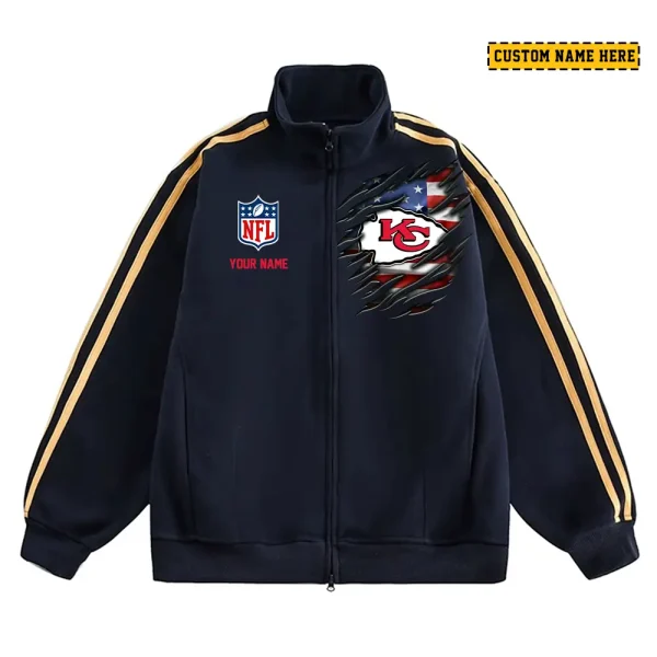 Kansas City Chiefs Men's Jackets Trend Striped Stand-up Collar Baseball SPTJTSDUCB016