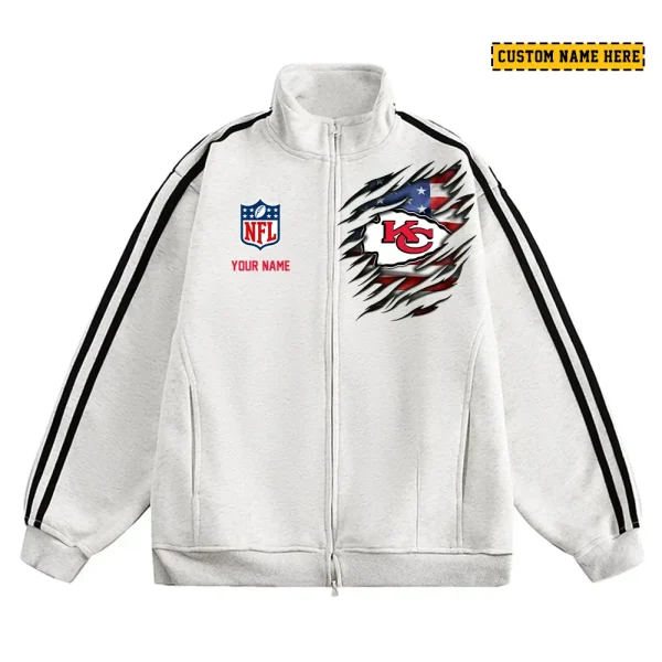 Kansas City Chiefs Men's Jackets Trend Striped Stand-up Collar Baseball SPTJTSDUCB016 - Image 2