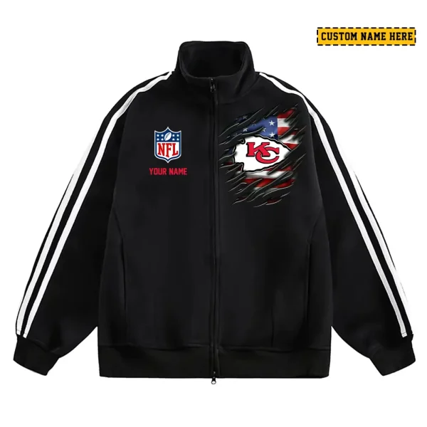 Kansas City Chiefs Men's Jackets Trend Striped Stand-up Collar Baseball SPTJTSDUCB016 - Image 3