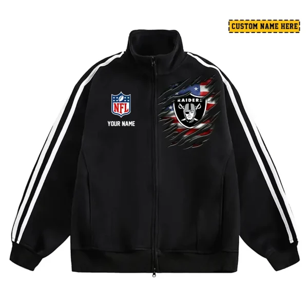 Las Vegas Raiders Men's Jackets Trend Striped Stand-up Collar Baseball SPTJTSDUCB017