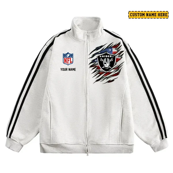 Las Vegas Raiders Men's Jackets Trend Striped Stand-up Collar Baseball SPTJTSDUCB017 - Image 3