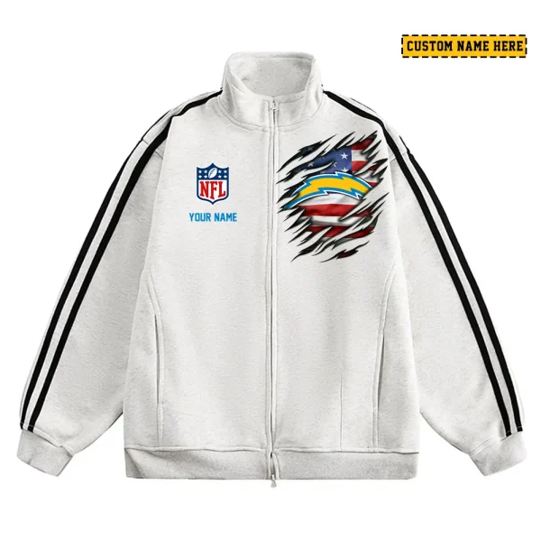 Los Angeles Chargers Men's Jackets Trend Striped Stand-up Collar Baseball SPTJTSDUCB018