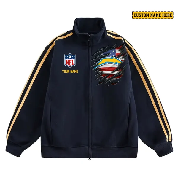 Los Angeles Chargers Men's Jackets Trend Striped Stand-up Collar Baseball SPTJTSDUCB018 - Image 2