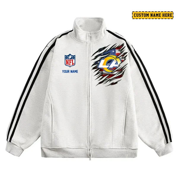 Los Angeles Rams Men's Jackets Trend Striped Stand-up Collar Baseball SPTJTSDUCB019 - Image 2