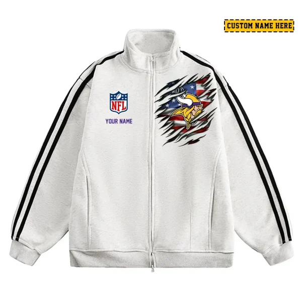 Minnesota Vikings Men's Jackets Trend Striped Stand-up Collar Baseball SPTJTSDUCB021 - Image 3