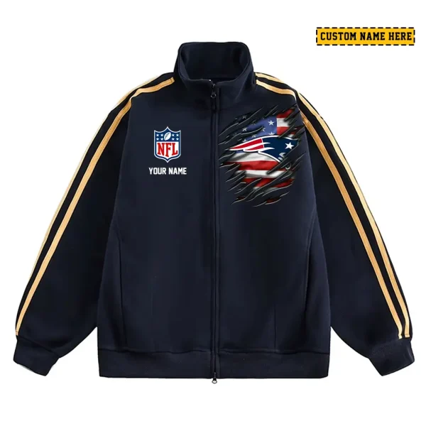 New England Patriots Men's Jackets Trend Striped Stand-up Collar Baseball SPTJTSDUCB022
