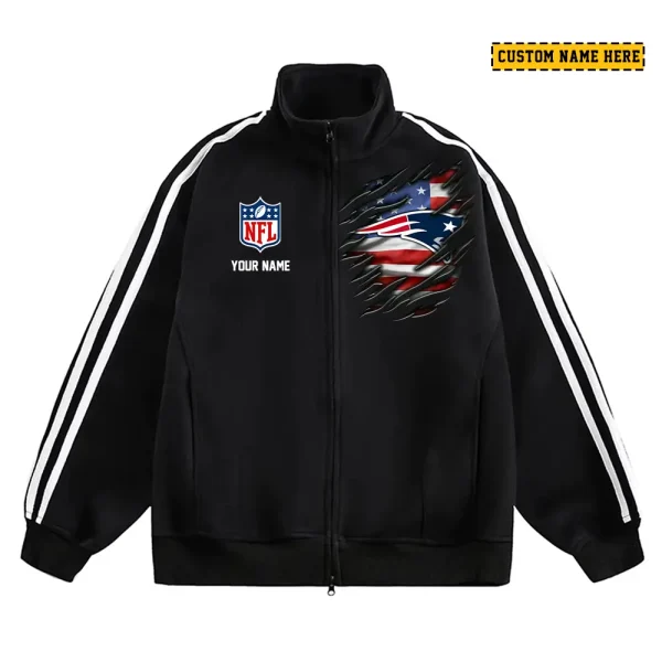 New England Patriots Men's Jackets Trend Striped Stand-up Collar Baseball SPTJTSDUCB022 - Image 2