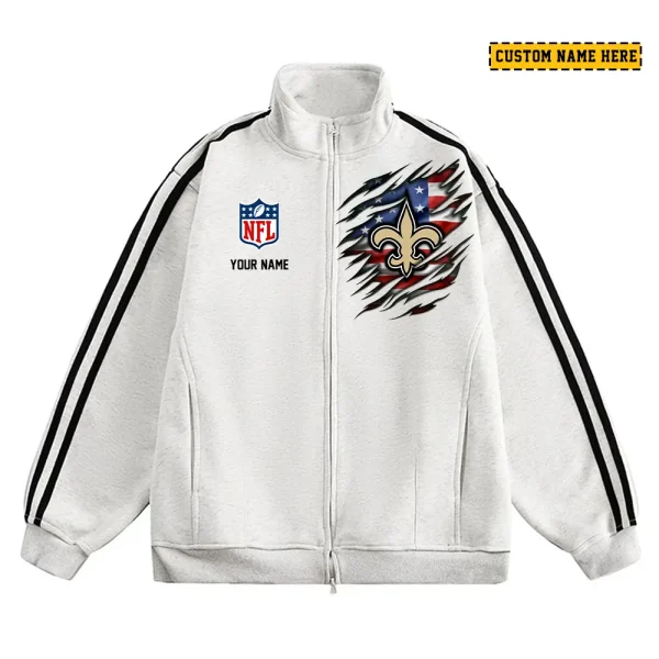 New Orleans Saints Men's Jackets Trend Striped Stand-up Collar Baseball SPTJTSDUCB023 - Image 2