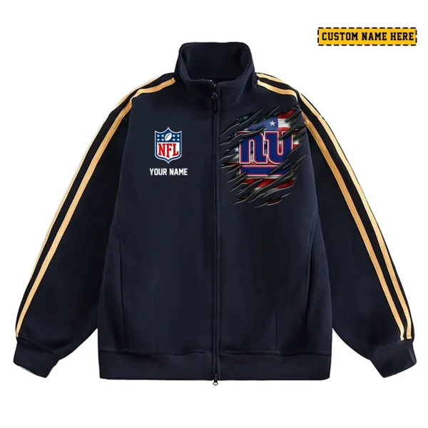 New York Giants Men's Jackets Trend Striped Stand-up Collar Baseball SPTJTSDUCB024 - Image 2