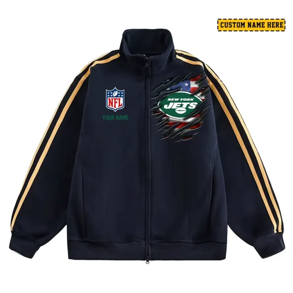 New York Jets Men's Jackets Trend Striped Stand-up Collar Baseball SPTJTSDUCB025