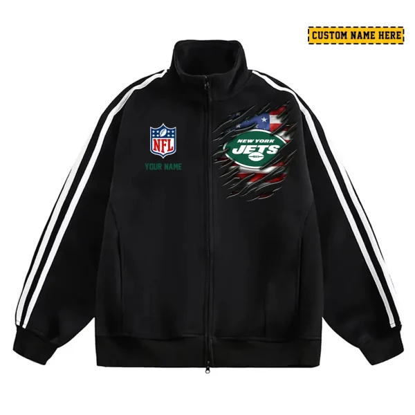 New York Jets Men's Jackets Trend Striped Stand-up Collar Baseball SPTJTSDUCB025 - Image 2