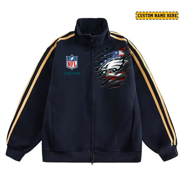 Philadelphia Eagles Men's Jackets Trend Striped Stand-up Collar Baseball SPTJTSDUCB026 - Image 3
