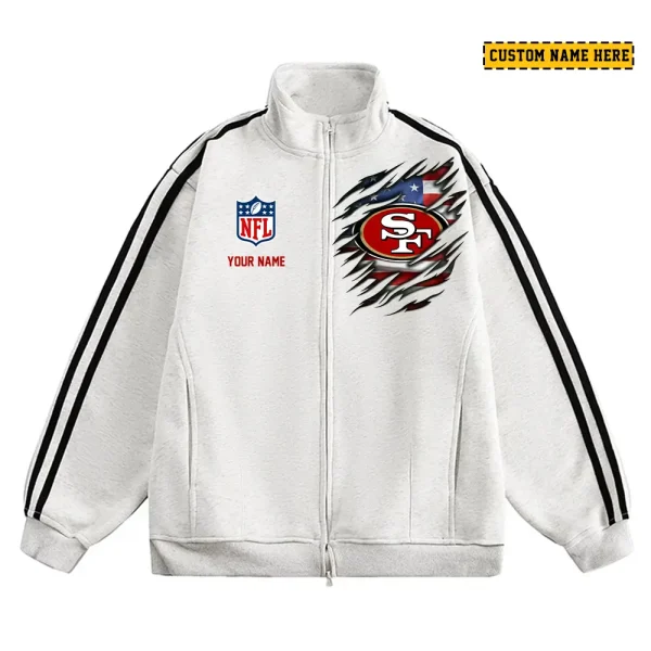 San Francisco 49ers Men's Jackets Trend Striped Stand-up Collar Baseball SPTJTSDUCB028