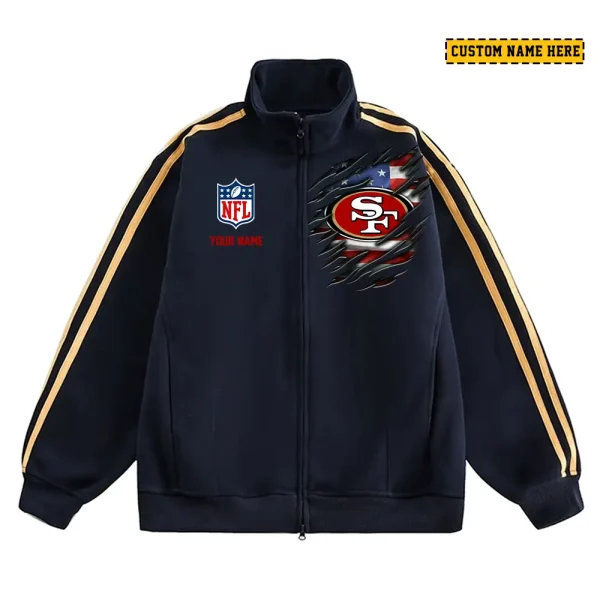 San Francisco 49ers Men's Jackets Trend Striped Stand-up Collar Baseball SPTJTSDUCB028 - Image 2