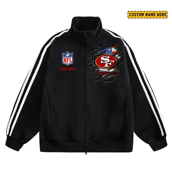 San Francisco 49ers Men's Jackets Trend Striped Stand-up Collar Baseball SPTJTSDUCB028 - Image 3