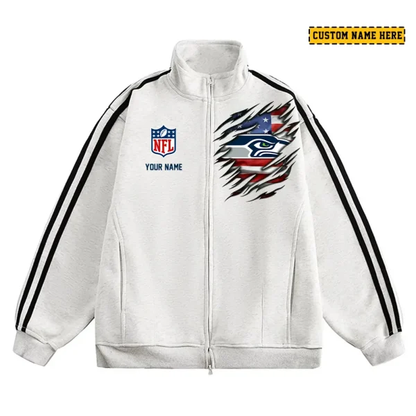 Seattle Seahawks Men's Jackets Trend Striped Stand-up Collar Baseball SPTJTSDUCB029
