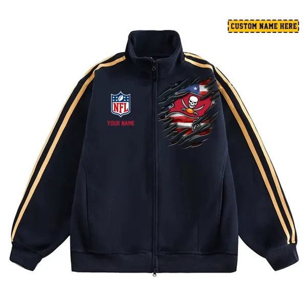 Tampa Bay Buccaneers Men's Jackets Trend Striped Stand-up Collar Baseball SPTJTSDUCB030