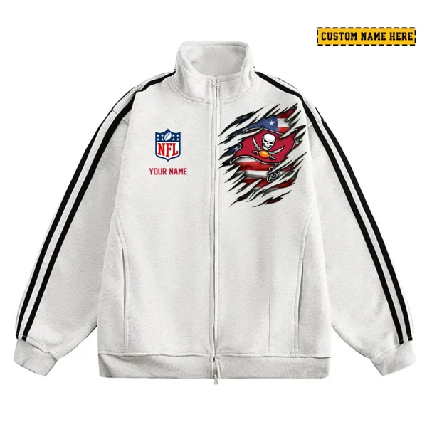 Tampa Bay Buccaneers Men's Jackets Trend Striped Stand-up Collar Baseball SPTJTSDUCB030 - Image 2