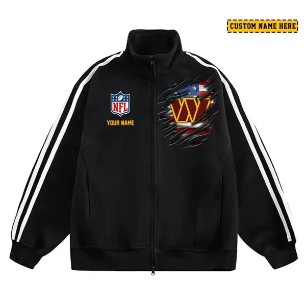 Washington Commanders Men's Jackets Trend Striped Stand-up Collar Baseball SPTJTSDUCB032 - Image 2